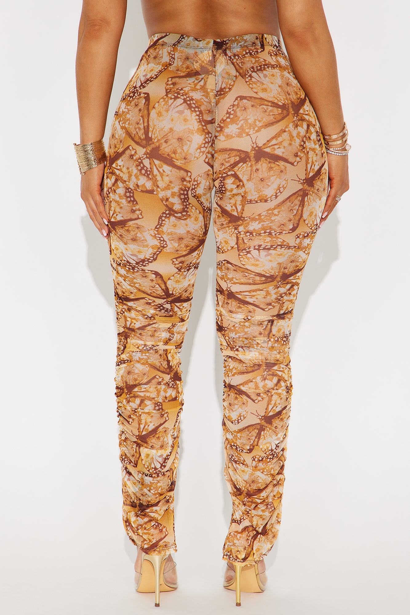 Stella Butterfly Mesh Stacked Legging - Brown/combo