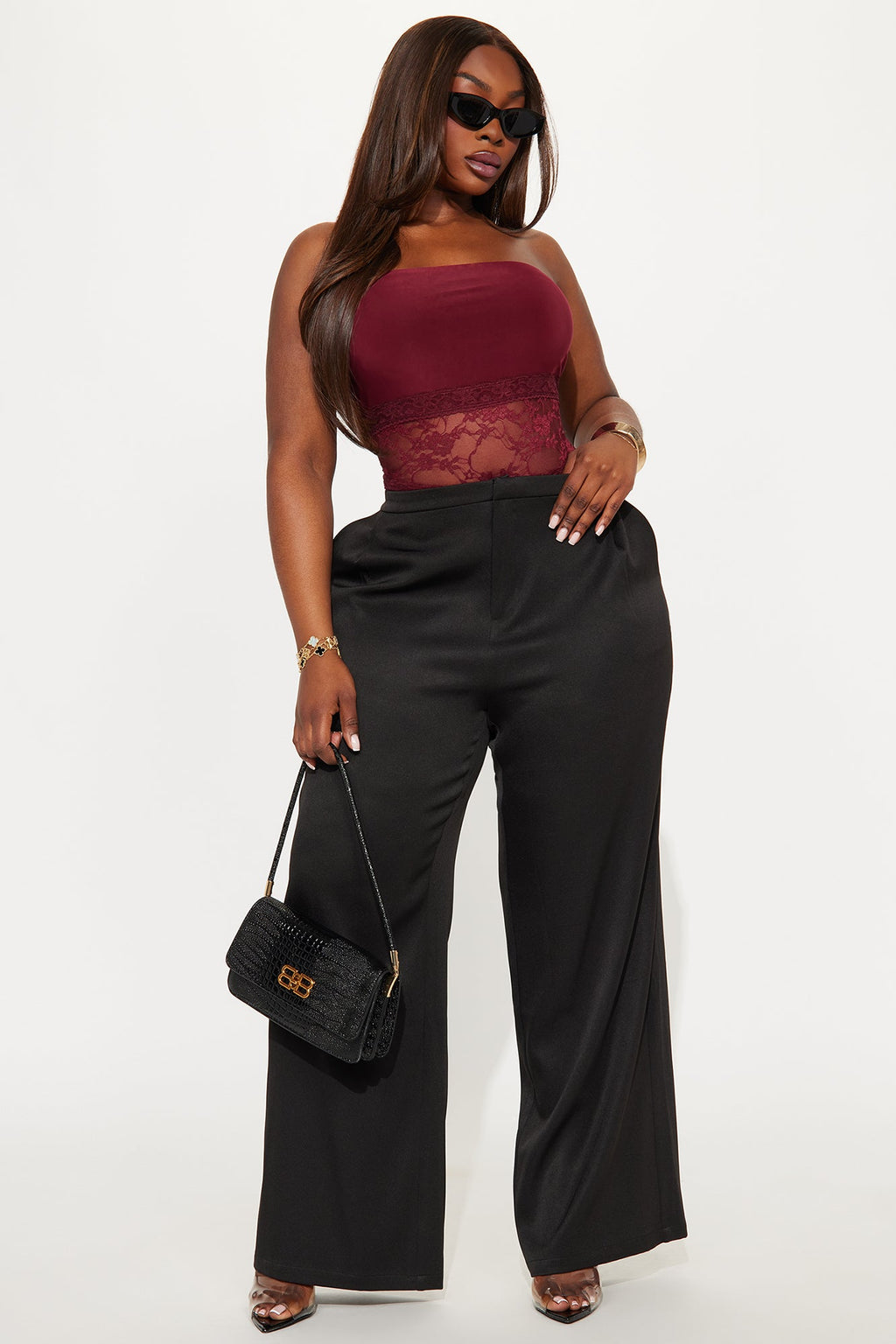 My Passion Strapless Lace Cut Out Bodysuit - Burgundy