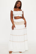 Sabrina Embroidered Tiered Maxi Skirt - White/combo