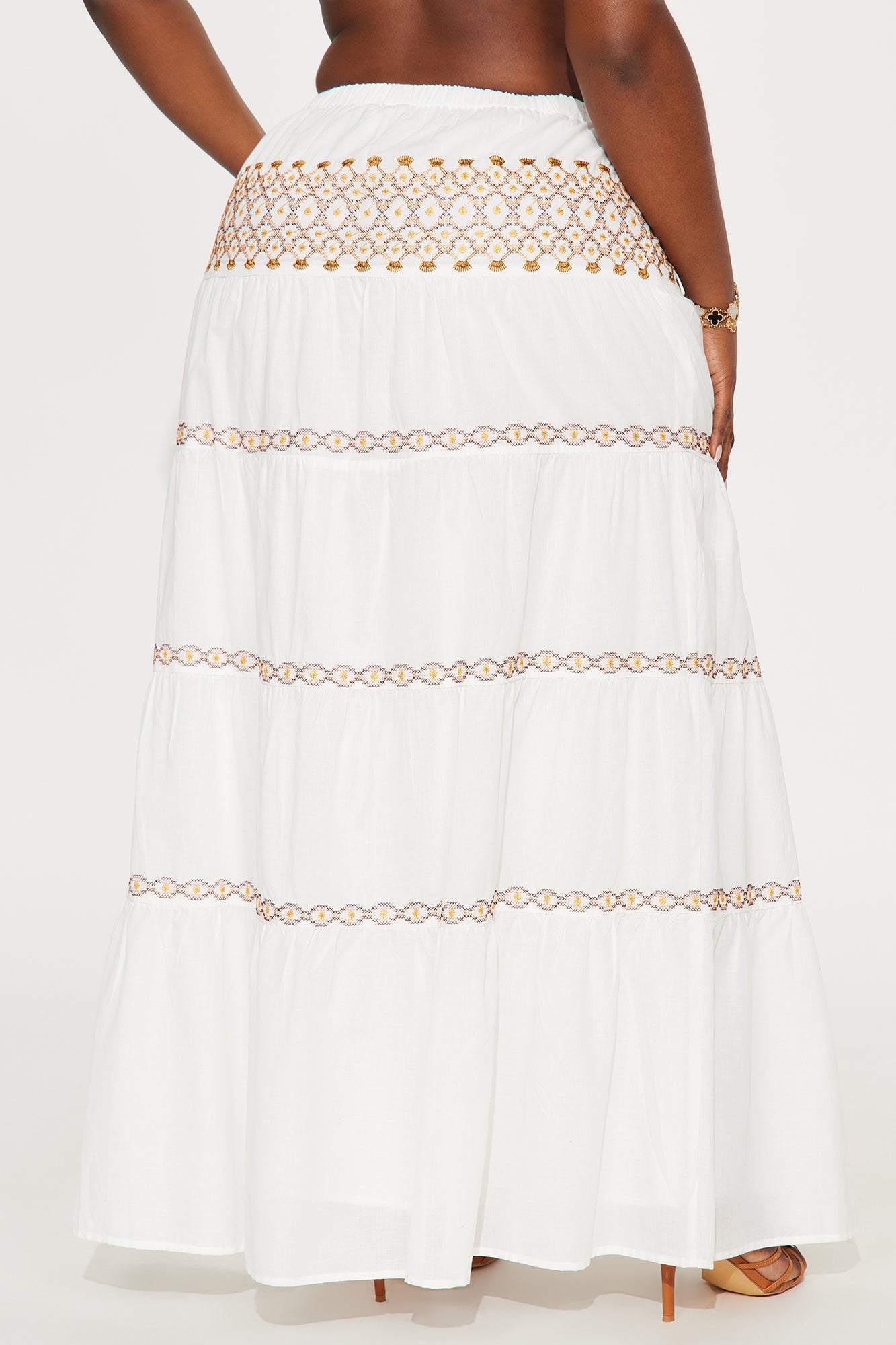 Sabrina Embroidered Tiered Maxi Skirt - White/combo