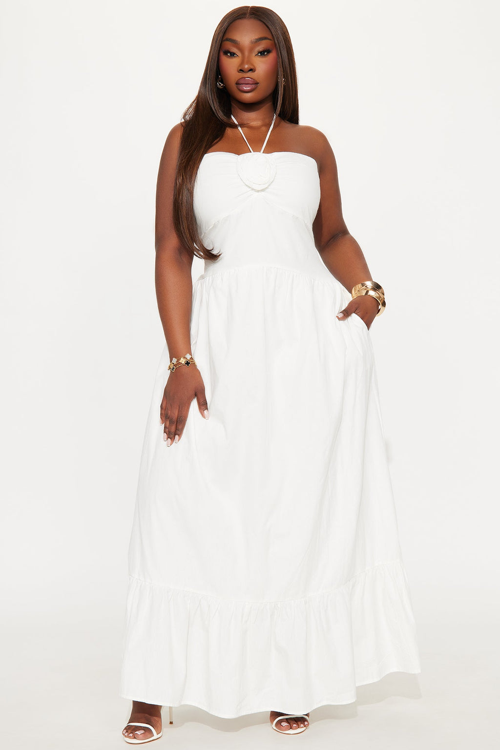Kylie Halter Maxi Dress - White