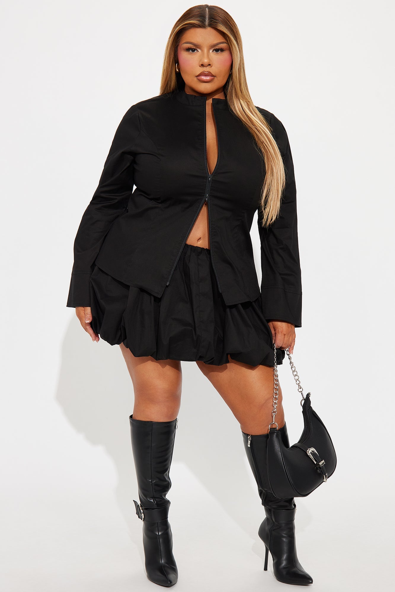 Kara Bubble Mini Skirt Set - Black