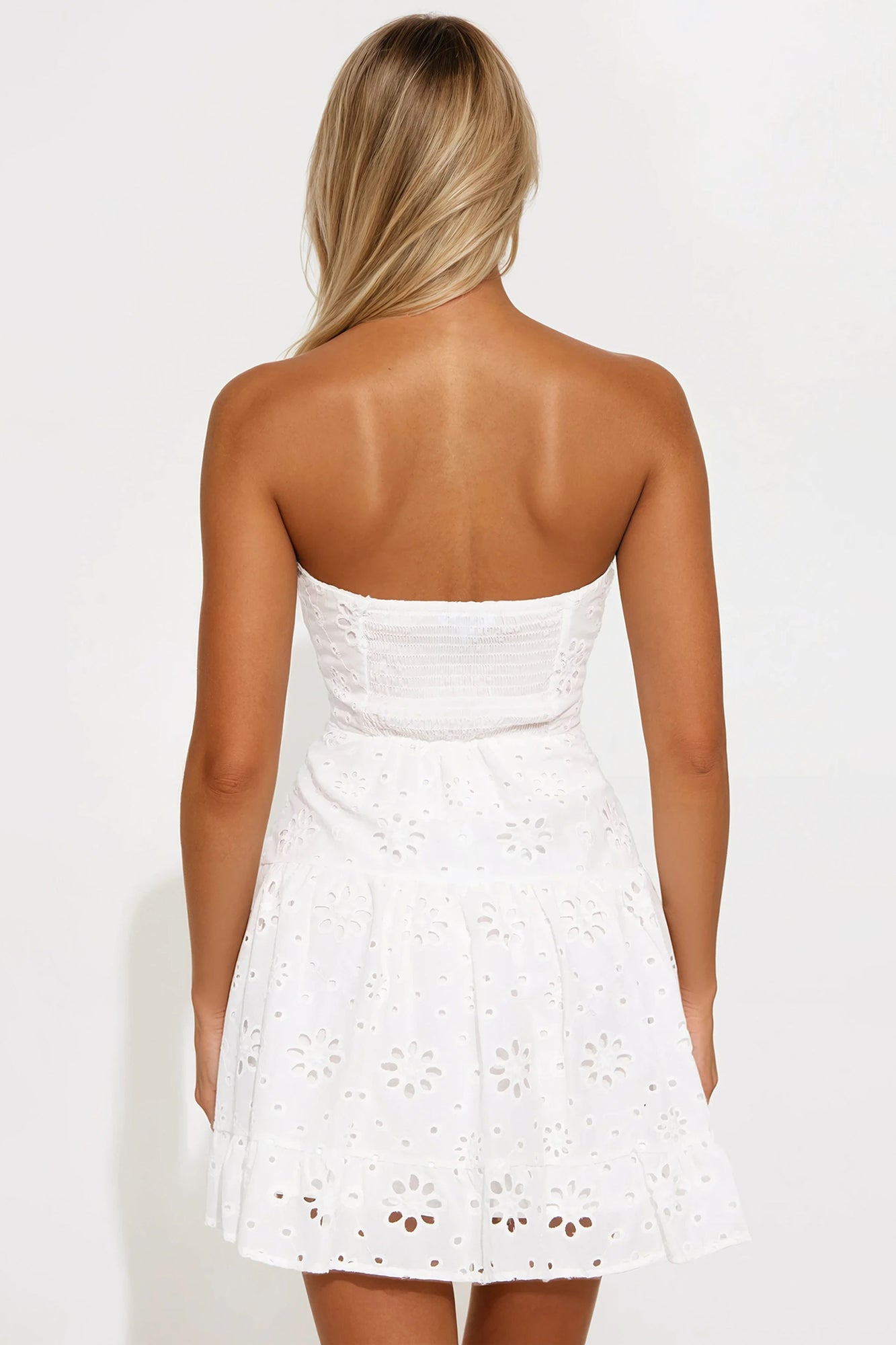Sally Eyelet Mini Dress - Off White