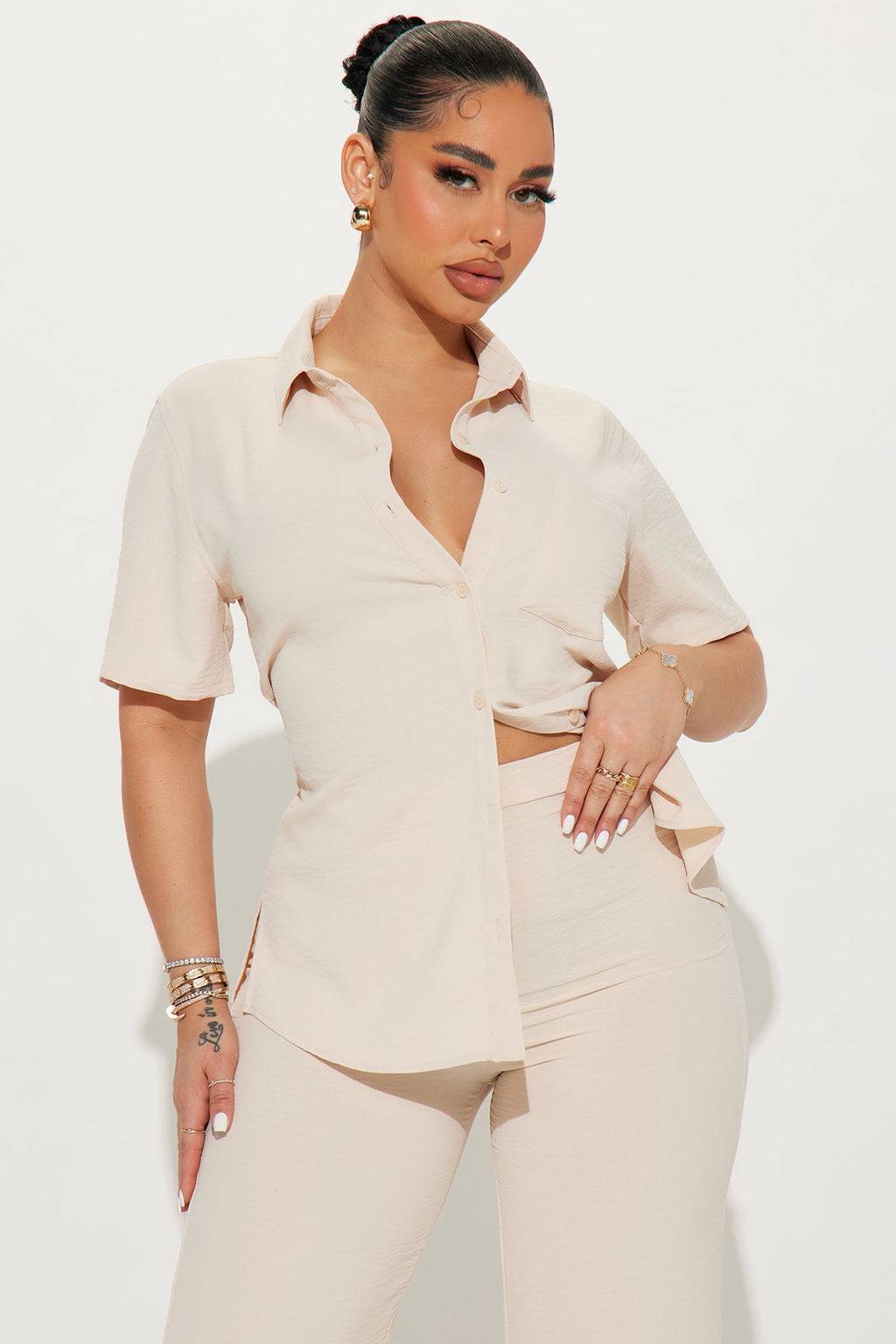 Makenzie Short Sleeve Pant Set - Oatmeal