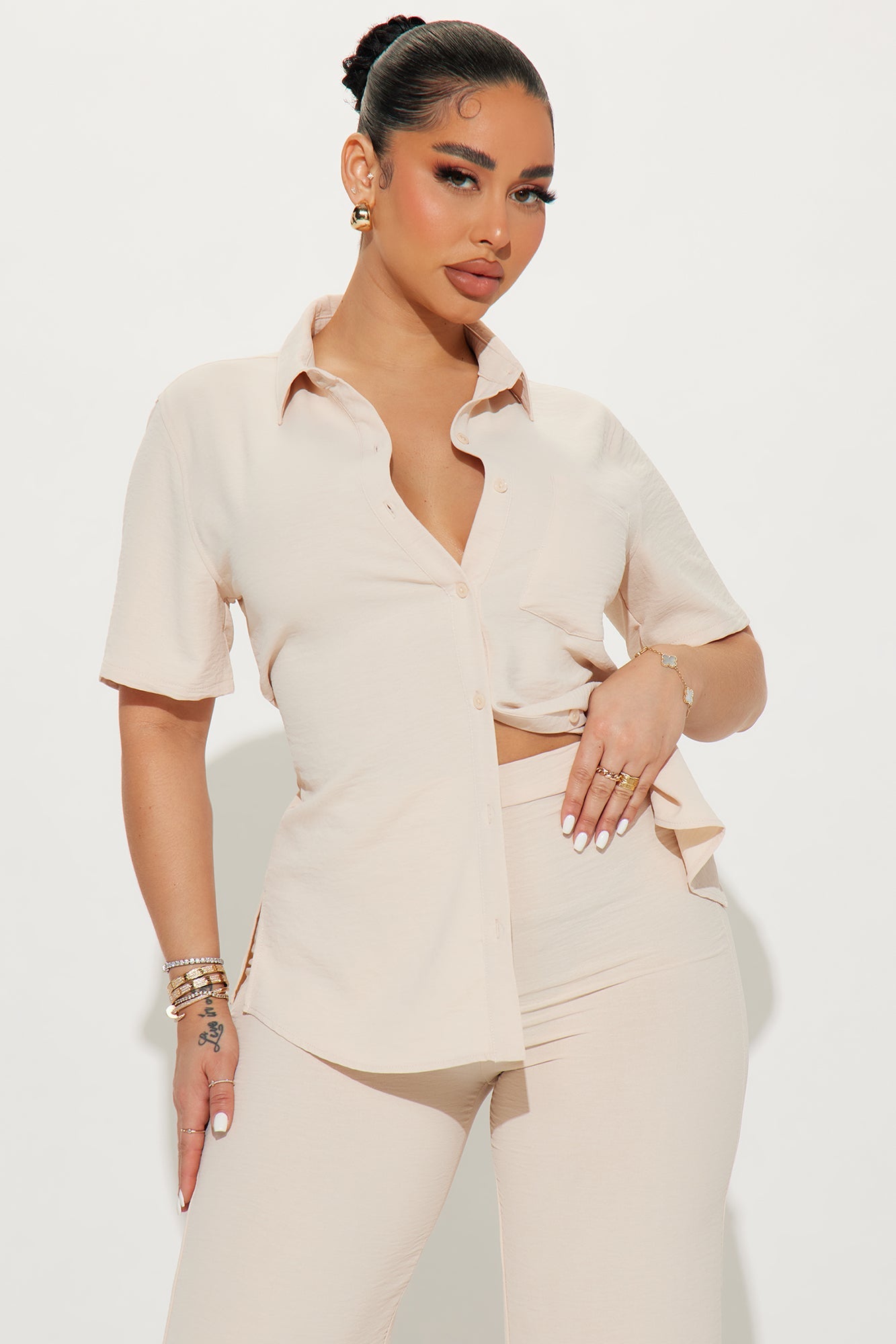 Makenzie Short Sleeve Pant Set - Oatmeal