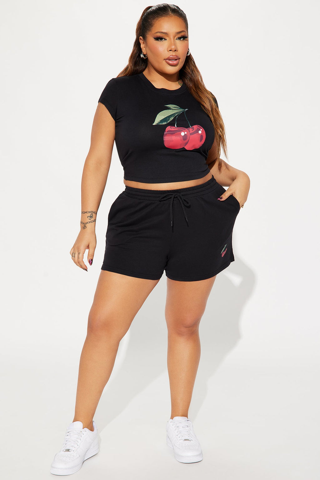 Sweet As Cherries Short Set - Black