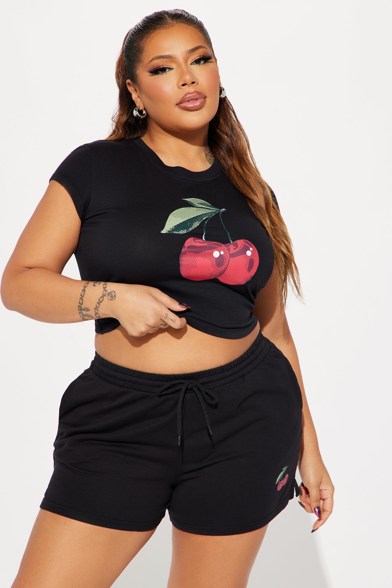 Sweet As Cherries Short Set - Black