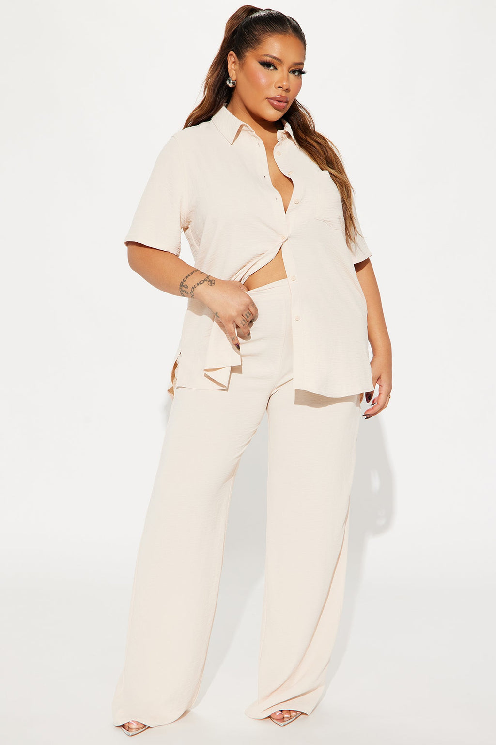 Makenzie Short Sleeve Pant Set - Oatmeal