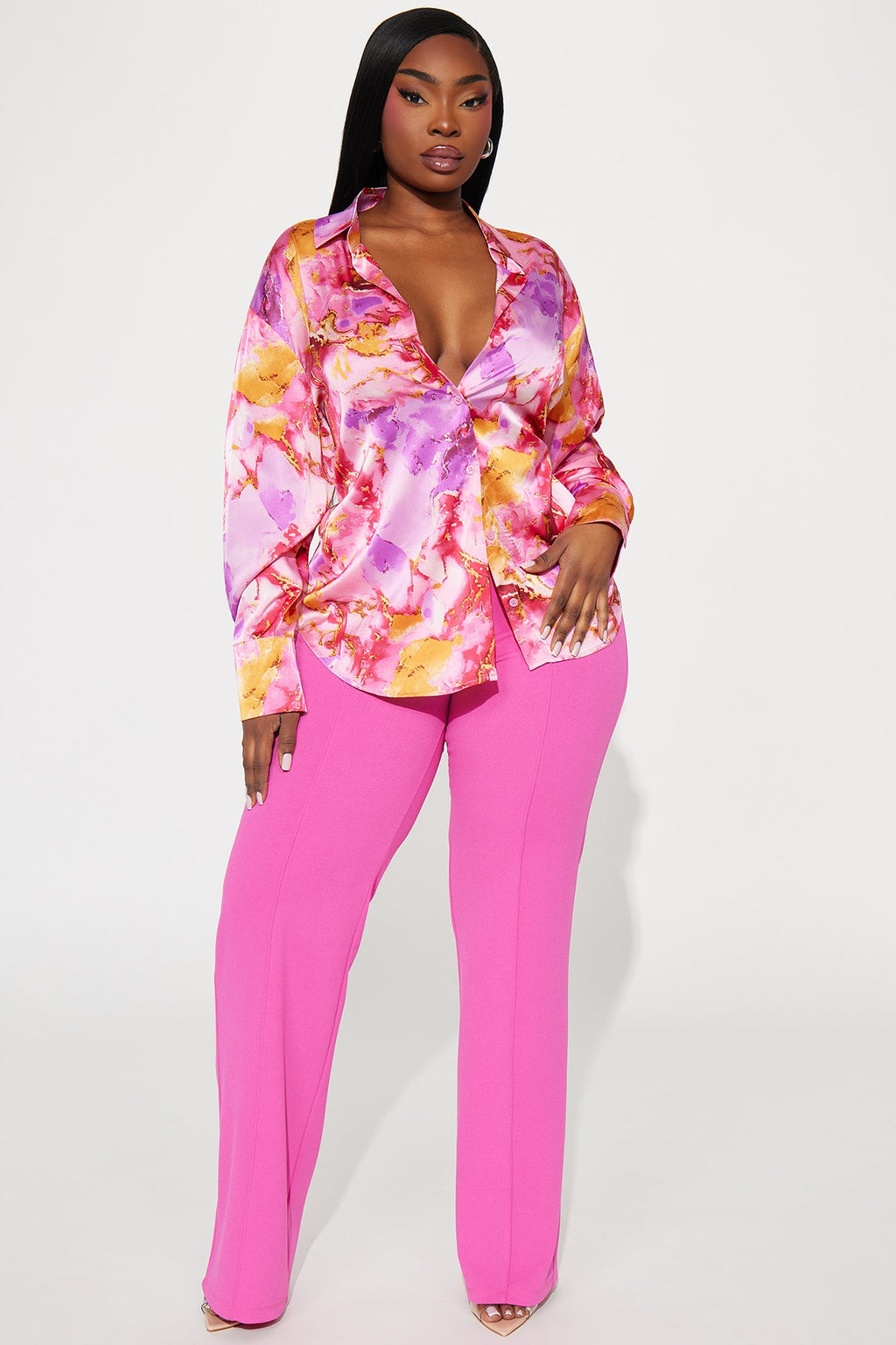 Amethyst Satin Shirt - Pink/combo
