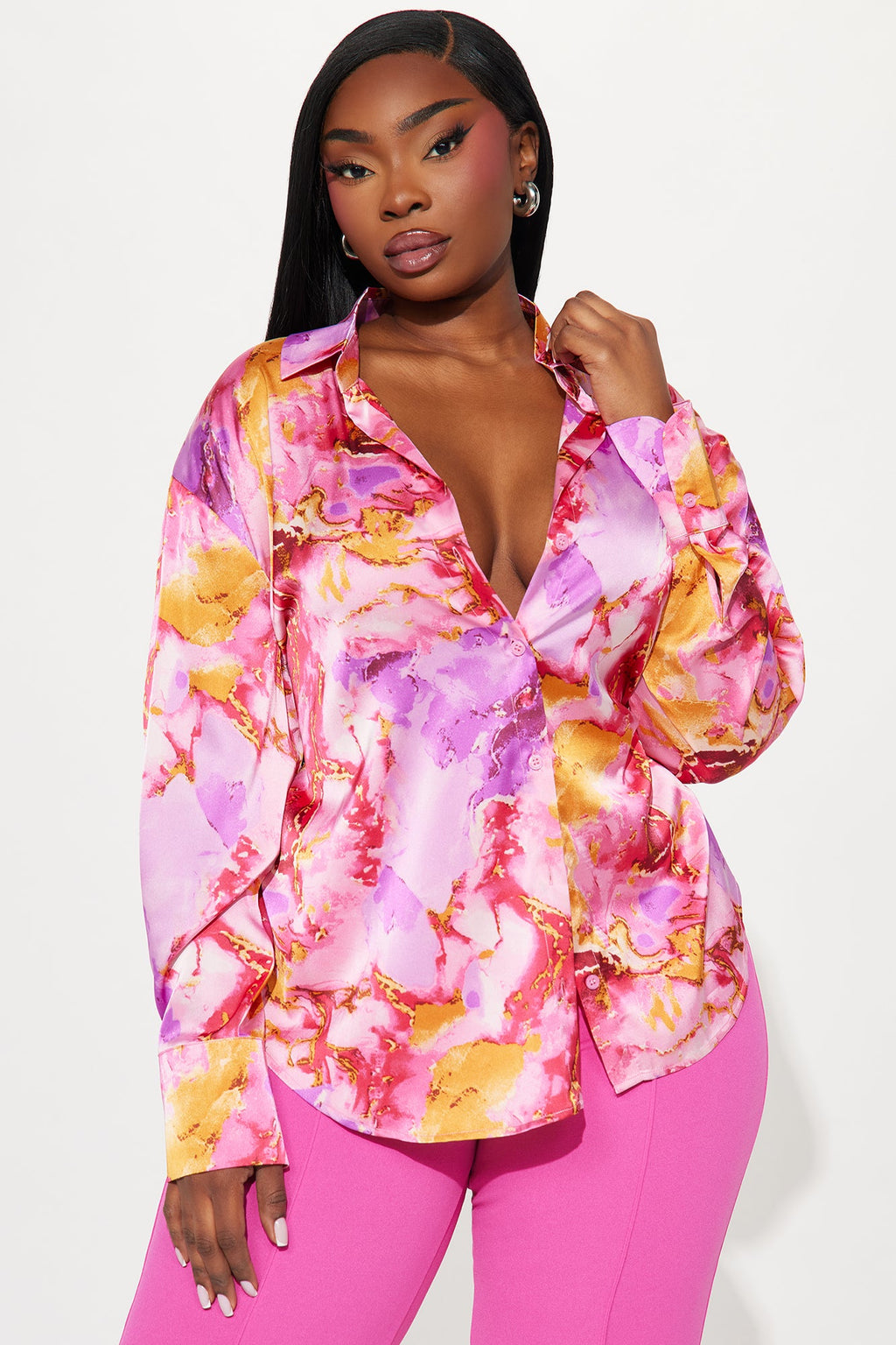Amethyst Satin Shirt - Pink/combo
