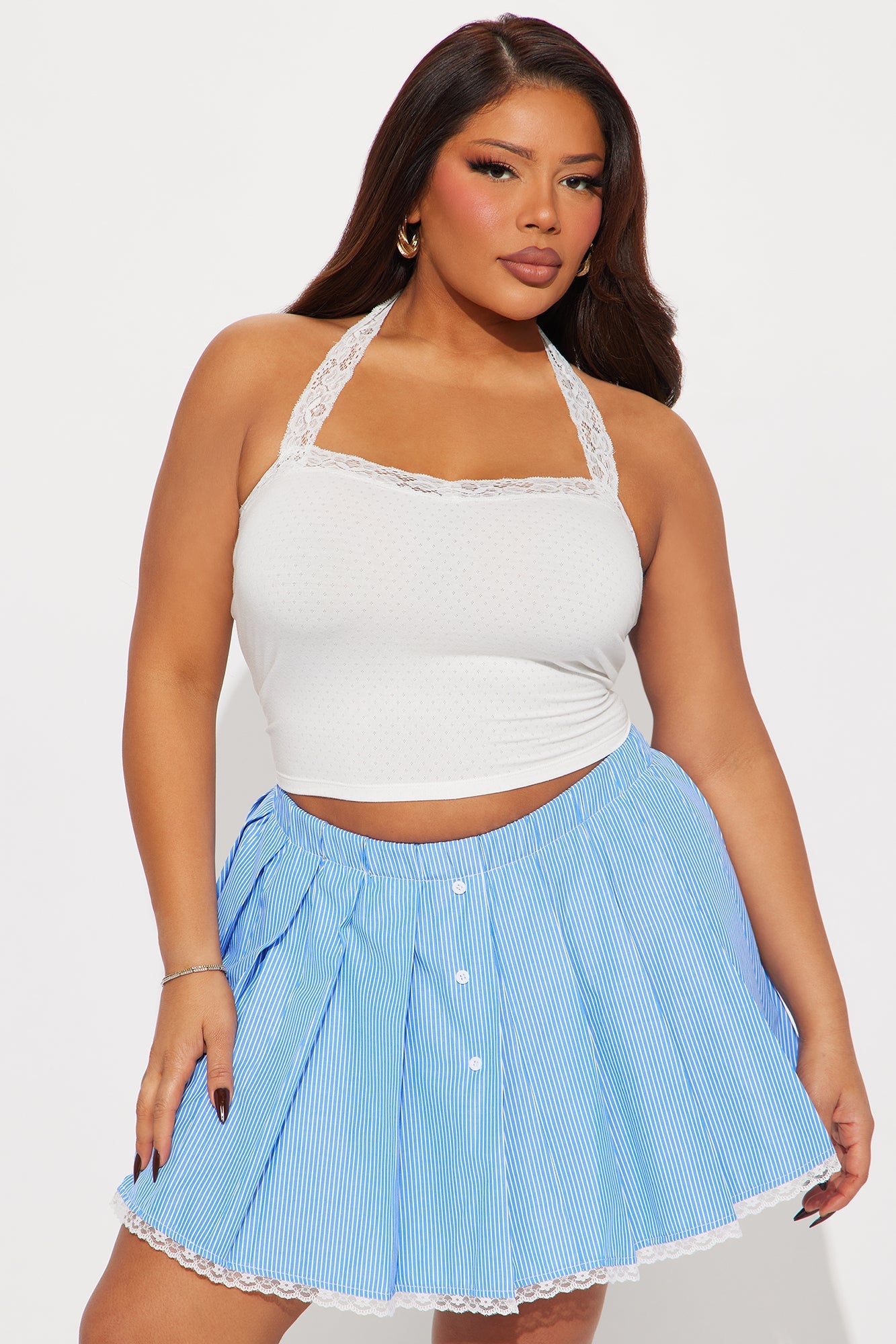 Easy Going Lace Trim Halter Top - White