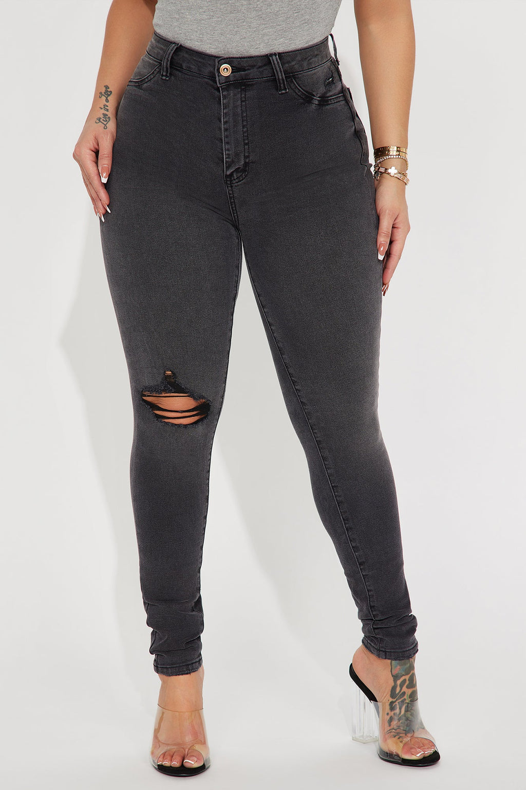 Stretch Curvy Ripped Skinny Jean - Black