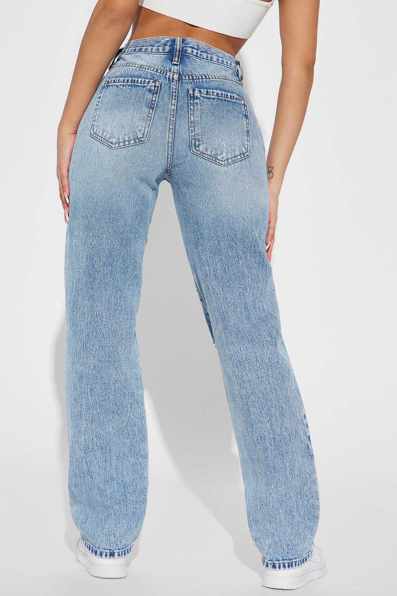 Only One Non Stretch Ripped Straight Leg Jean - Medium Wash