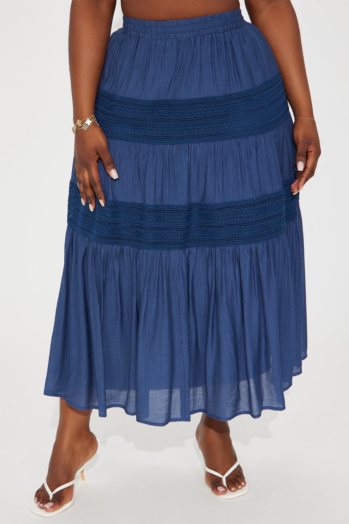 Vivienne Tiered Gauze Midi Skirt - Navy
