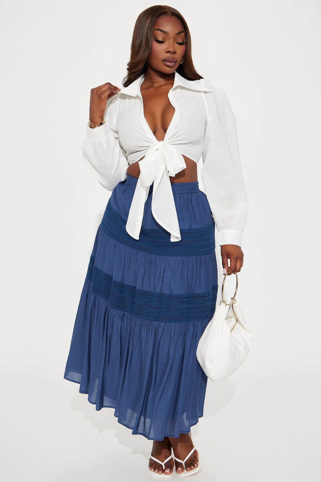 Vivienne Tiered Gauze Midi Skirt - Navy