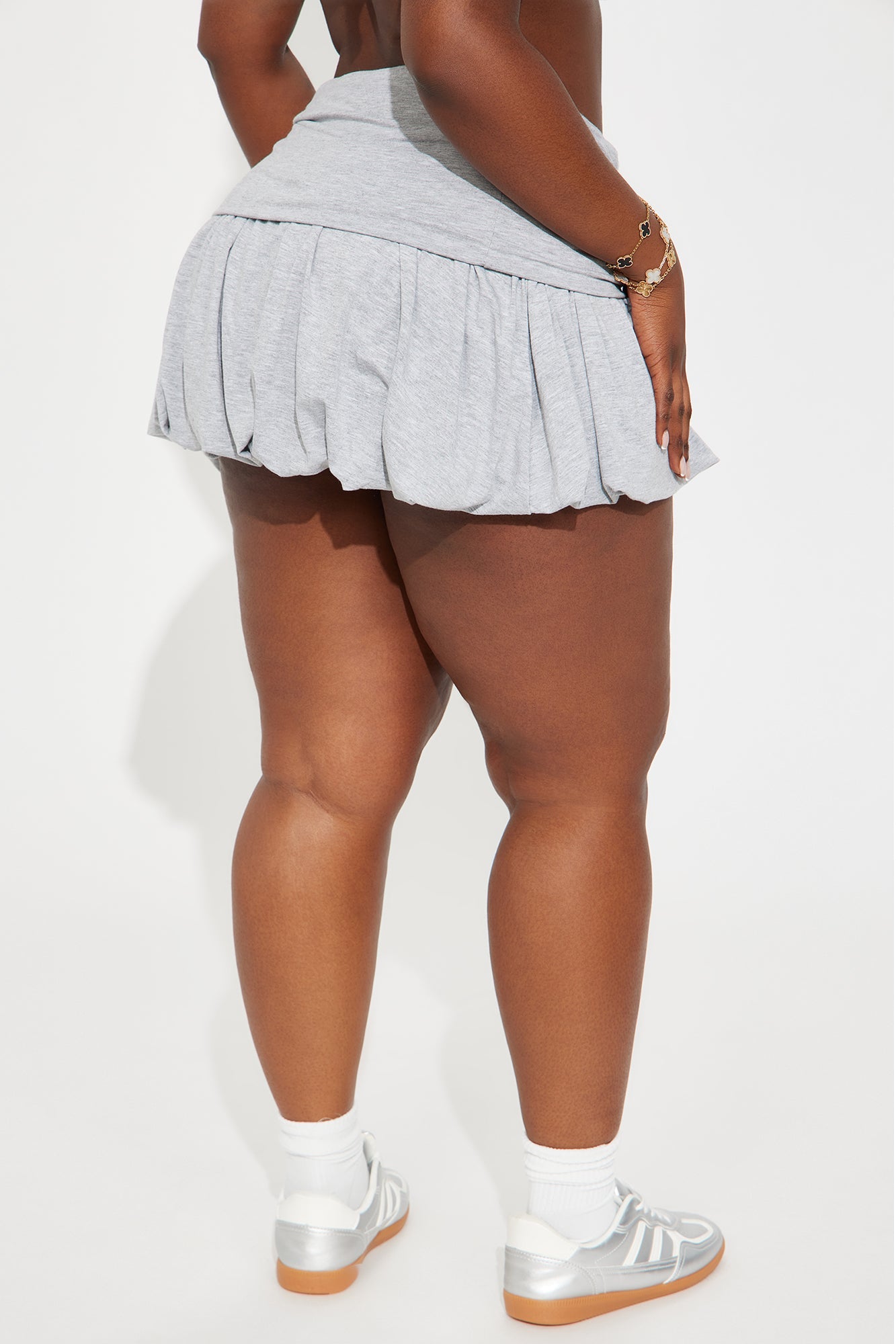 Shayla Foldover Bubble Mini Skirt - Heather Grey
