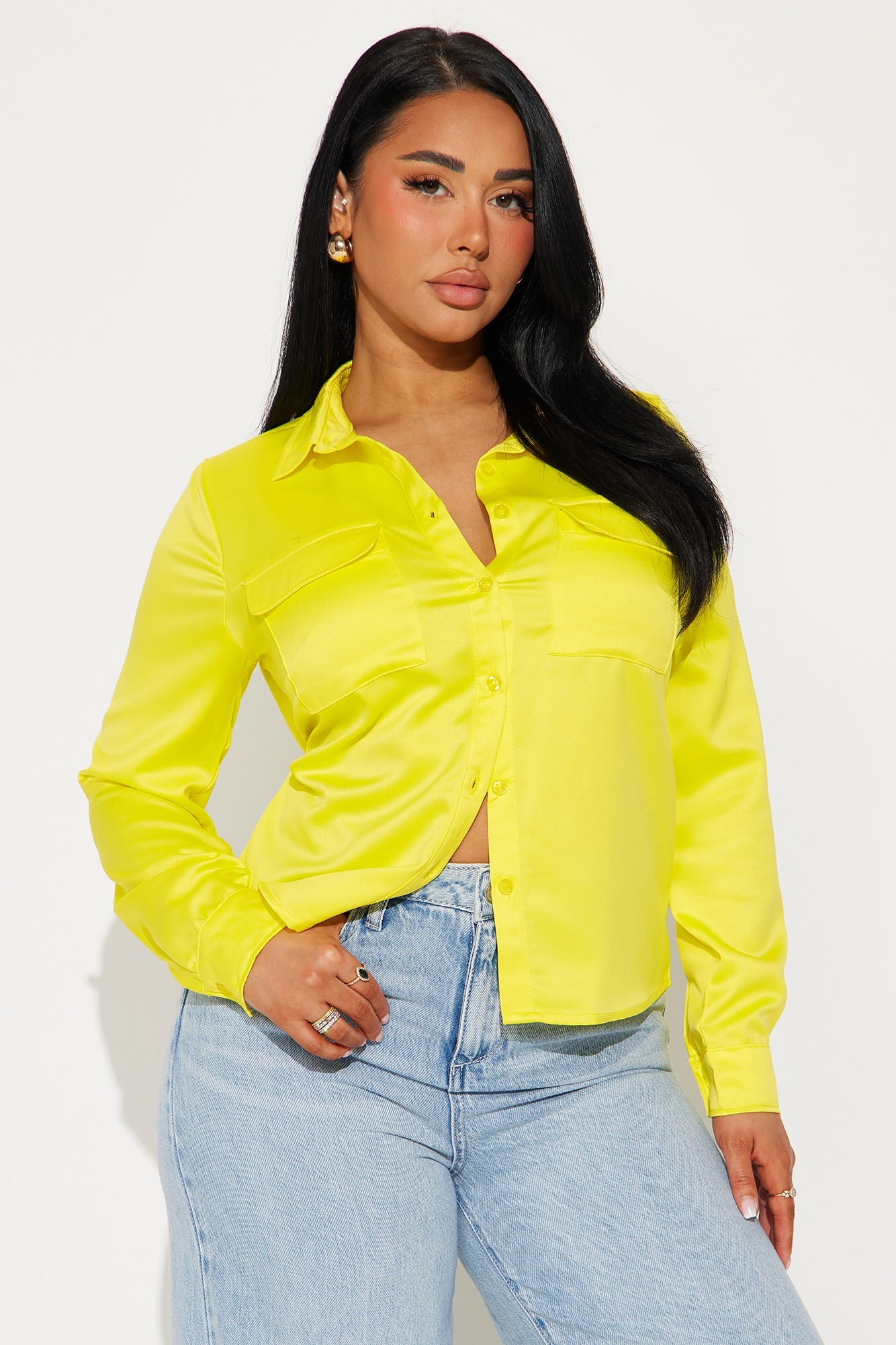 Take Me Away Satin Shirt - Yellow