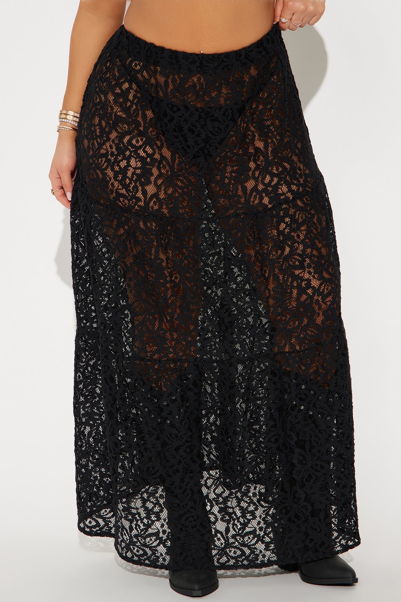 Keep It Sweet Tiered Lace Maxi Skirt - Black