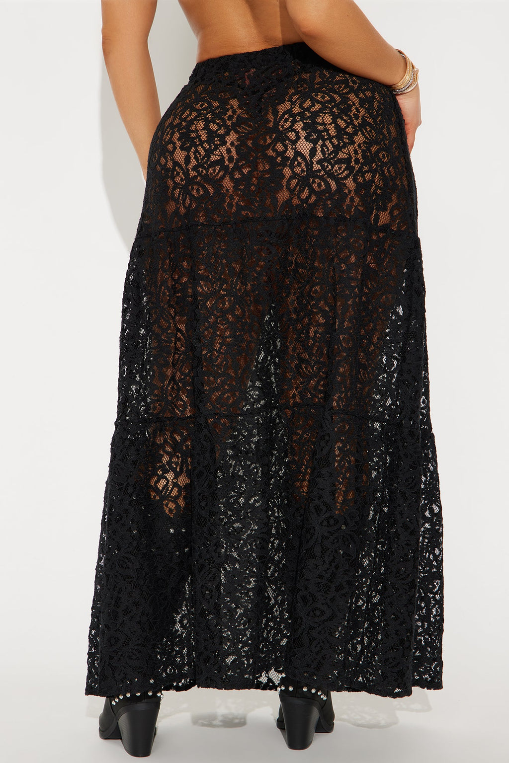 Keep It Sweet Tiered Lace Maxi Skirt - Black