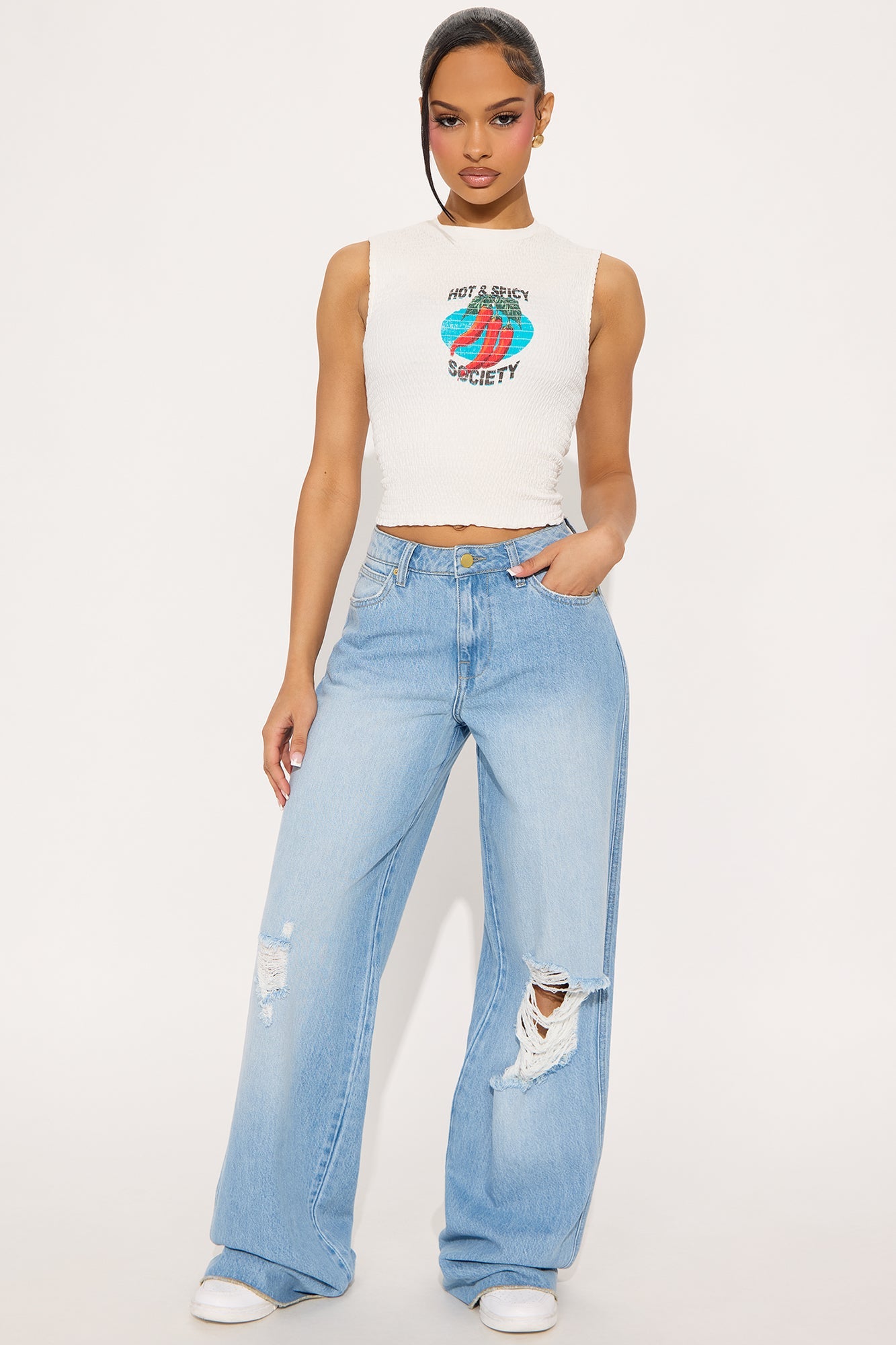 Spicy Chili Peppers Smocked Top - White/combo