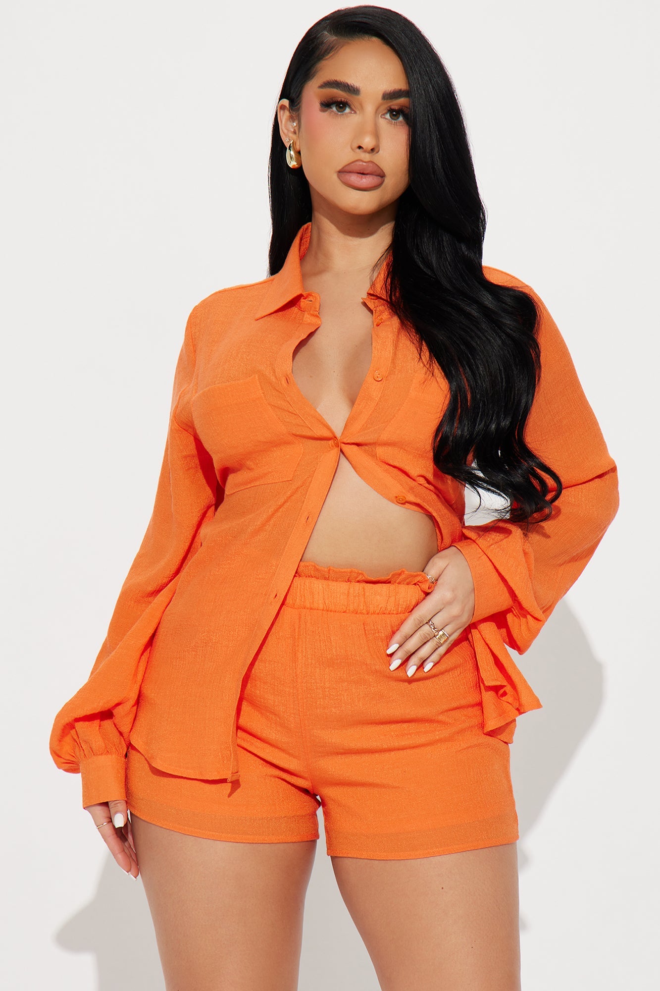 Strolling Through Gauze Short Set - Orange
