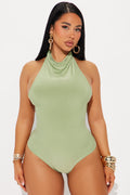 Trista Mock Neck Halter Bodysuit - Sage