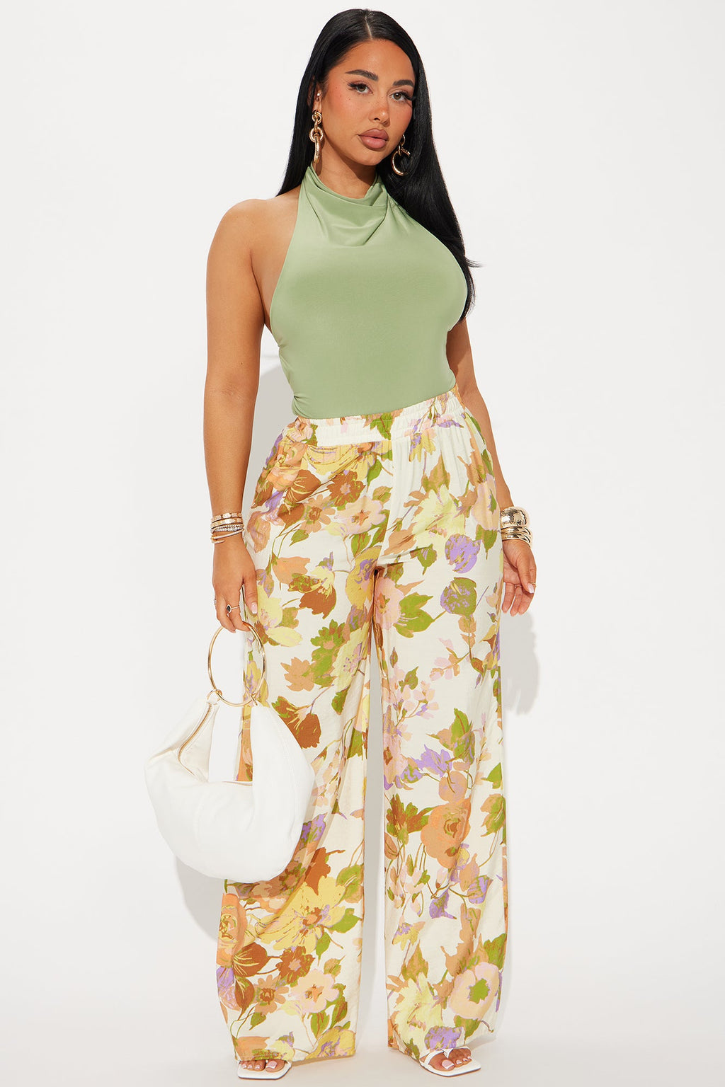 Trista Mock Neck Halter Bodysuit - Sage