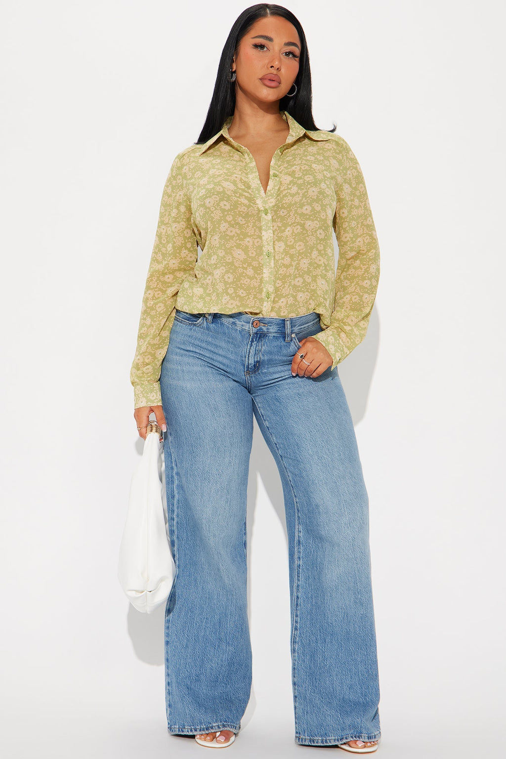 Alina Floral Chiffon Shirt - Green/combo