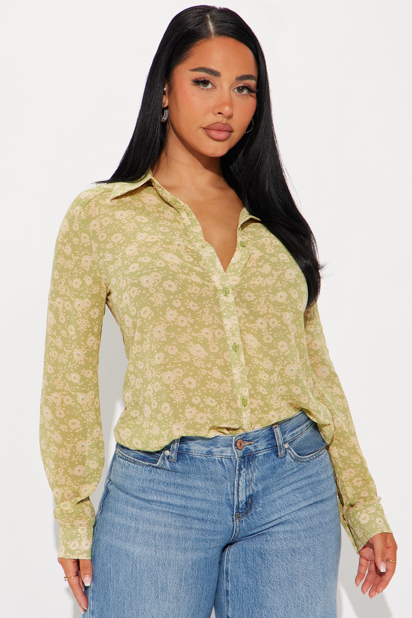 Alina Floral Chiffon Shirt - Green/combo