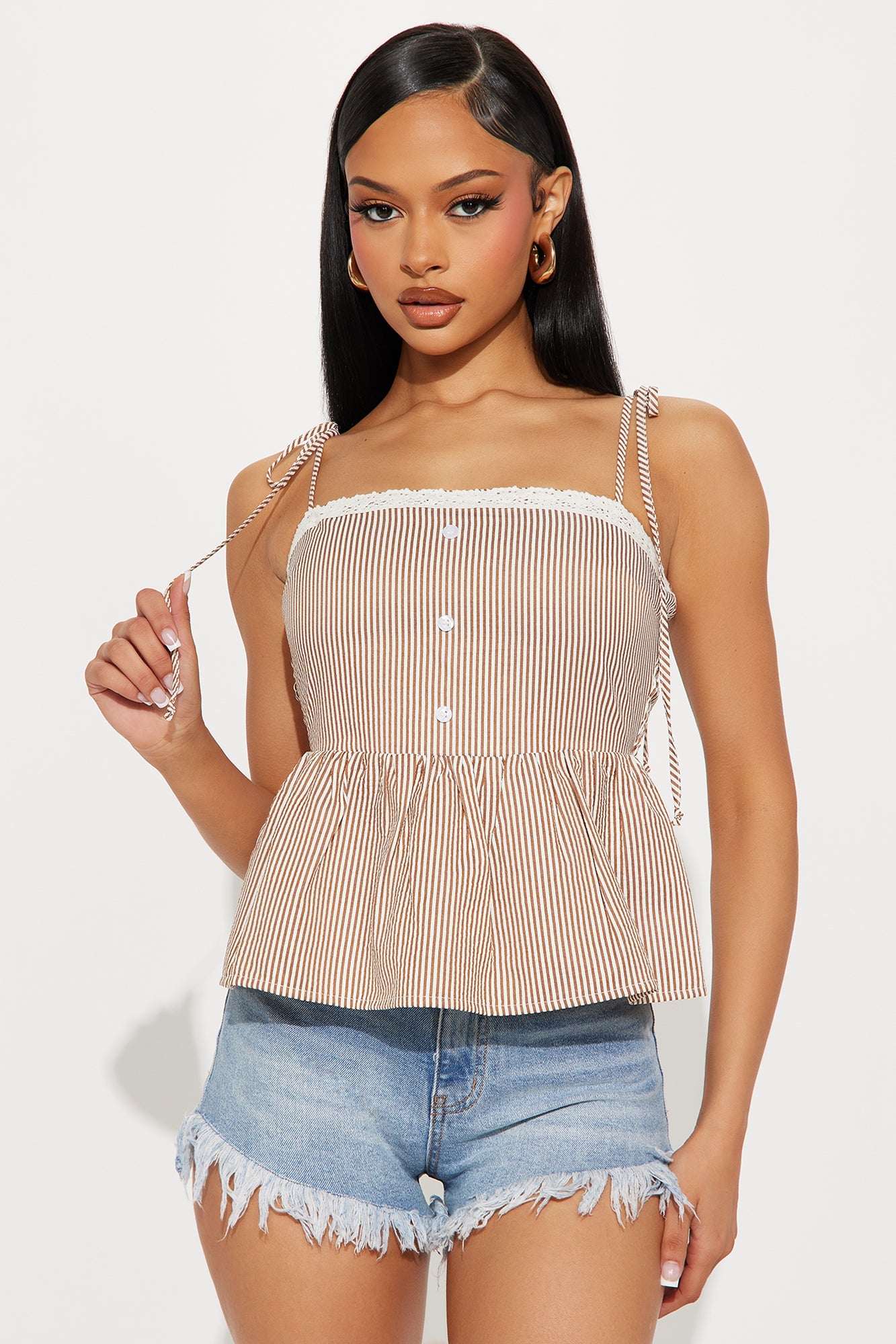 Stroll Through The Garden Striped Top - Brown/combo