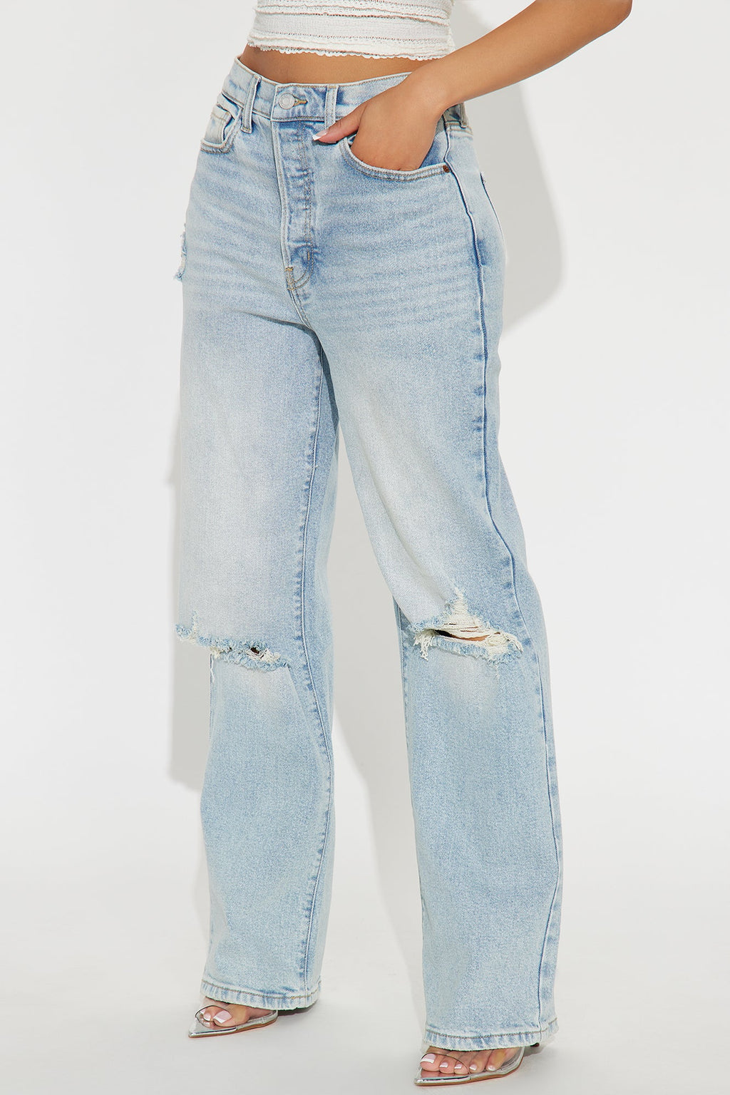 First Love Ripped Straight Leg Jeans - Light Wash
