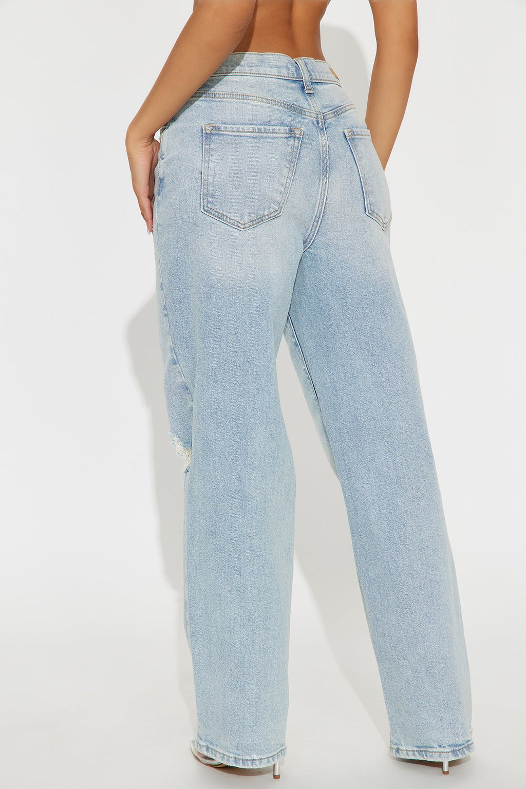 First Love Ripped Straight Leg Jeans - Light Wash