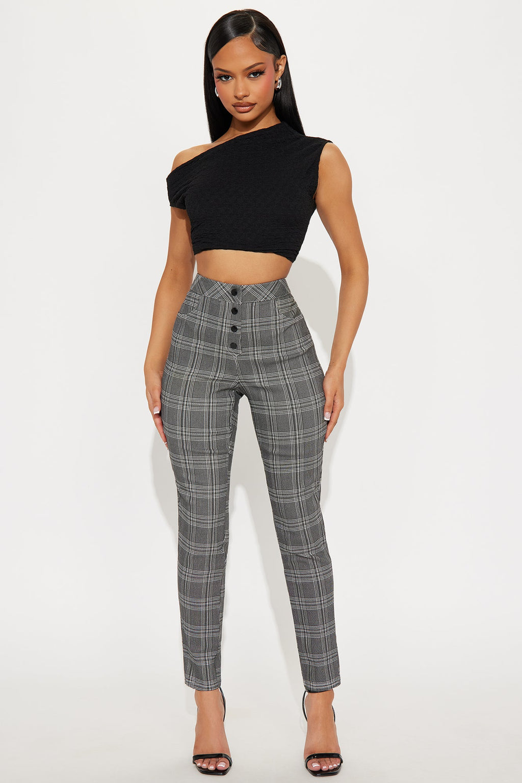 Chasity Plaid Pant - Black/White