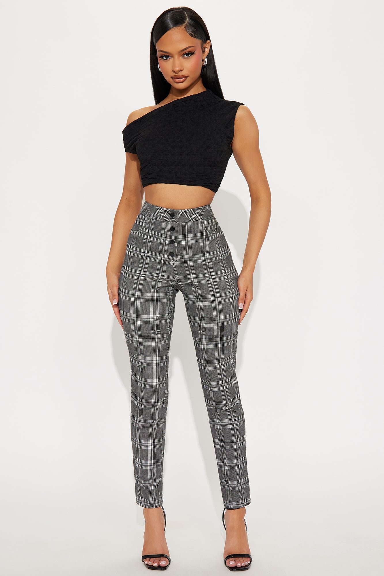 Chasity Plaid Pant - Black/White