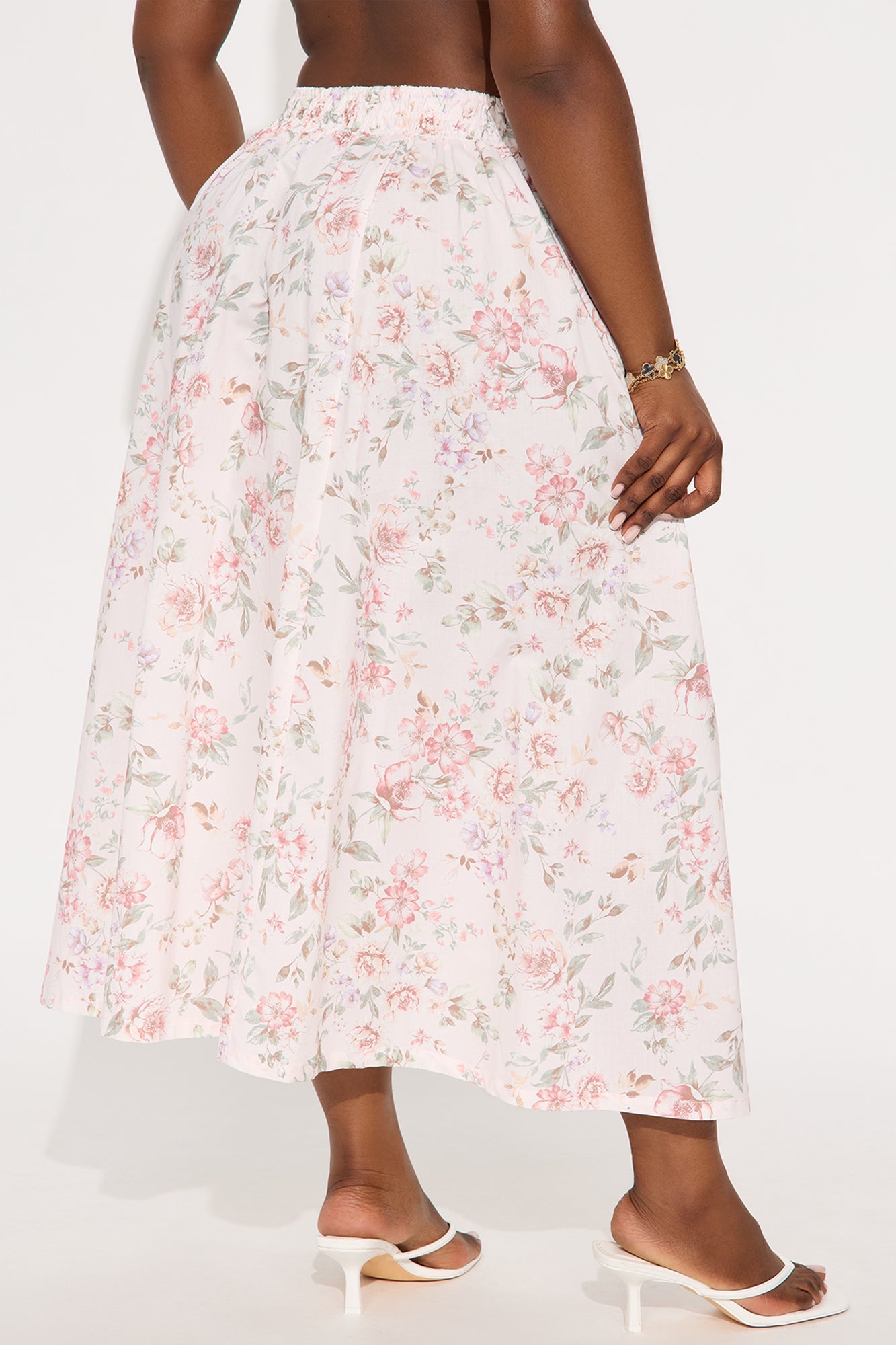 Amara Floral Poplin Midi Skirt - Pink