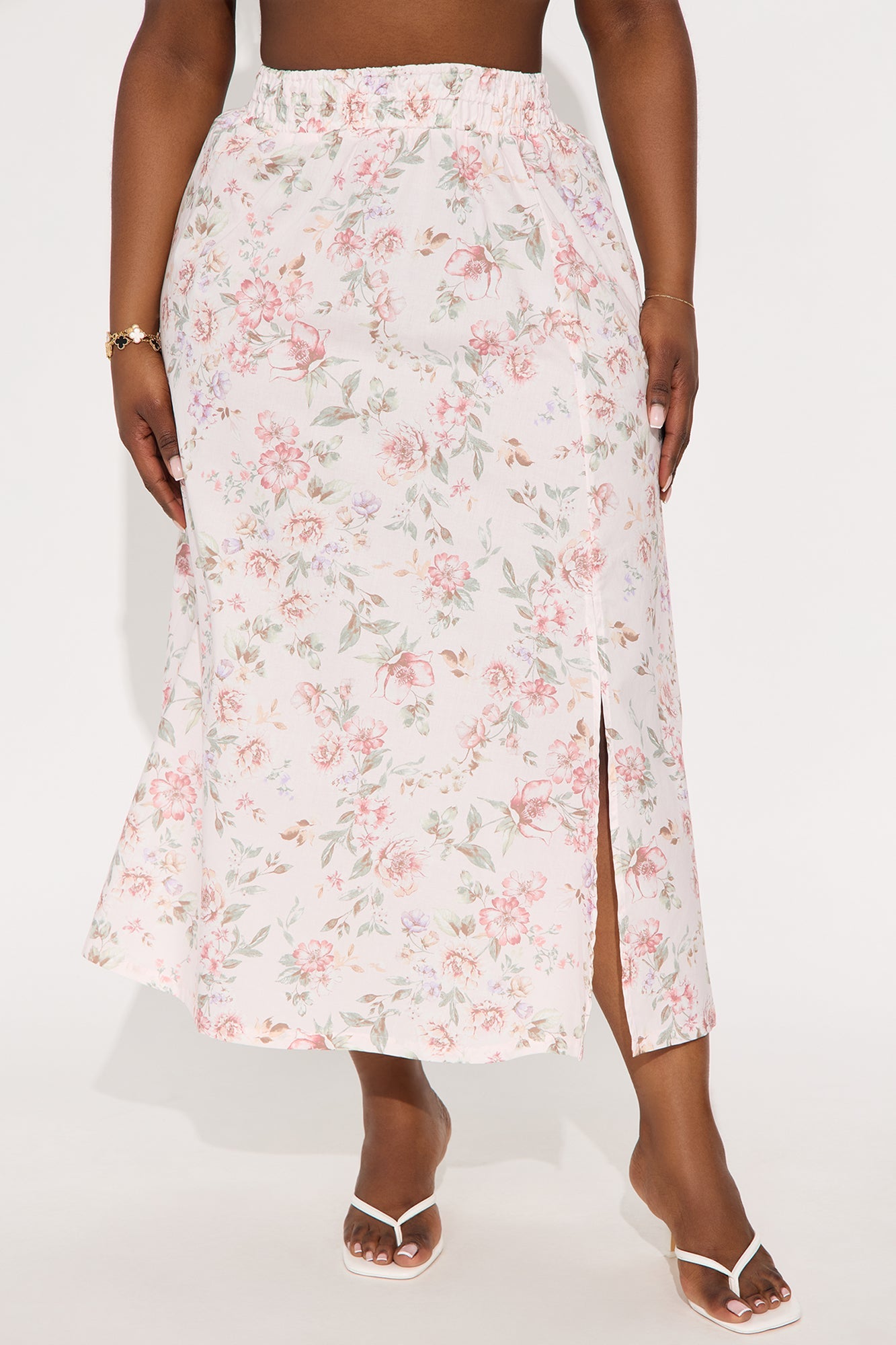 Amara Floral Poplin Midi Skirt - Pink