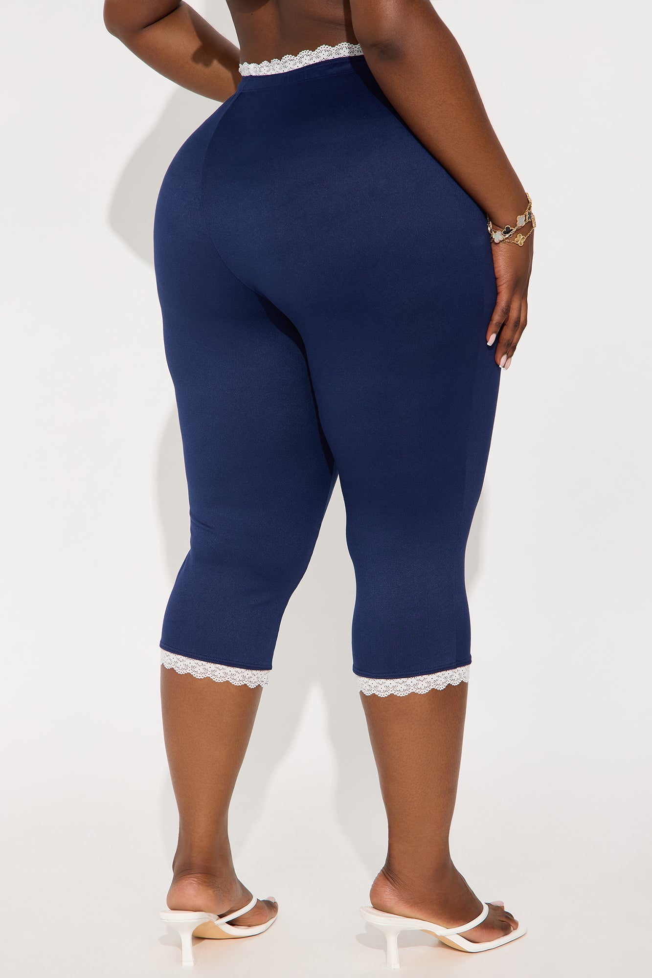 Valentina Solid Lace Trim Capri Legging - Navy
