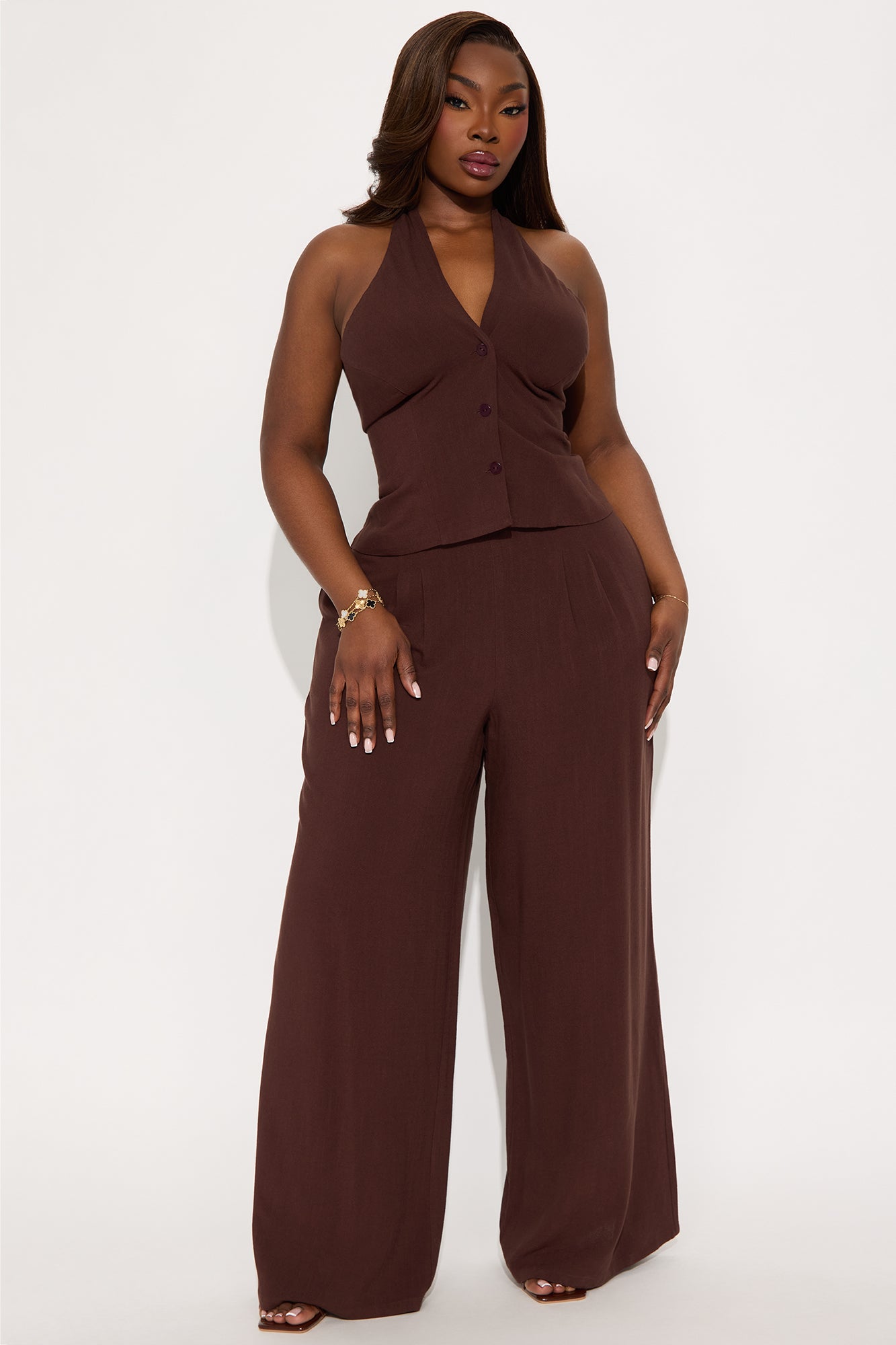Johanna Linen Pant Set - Brown