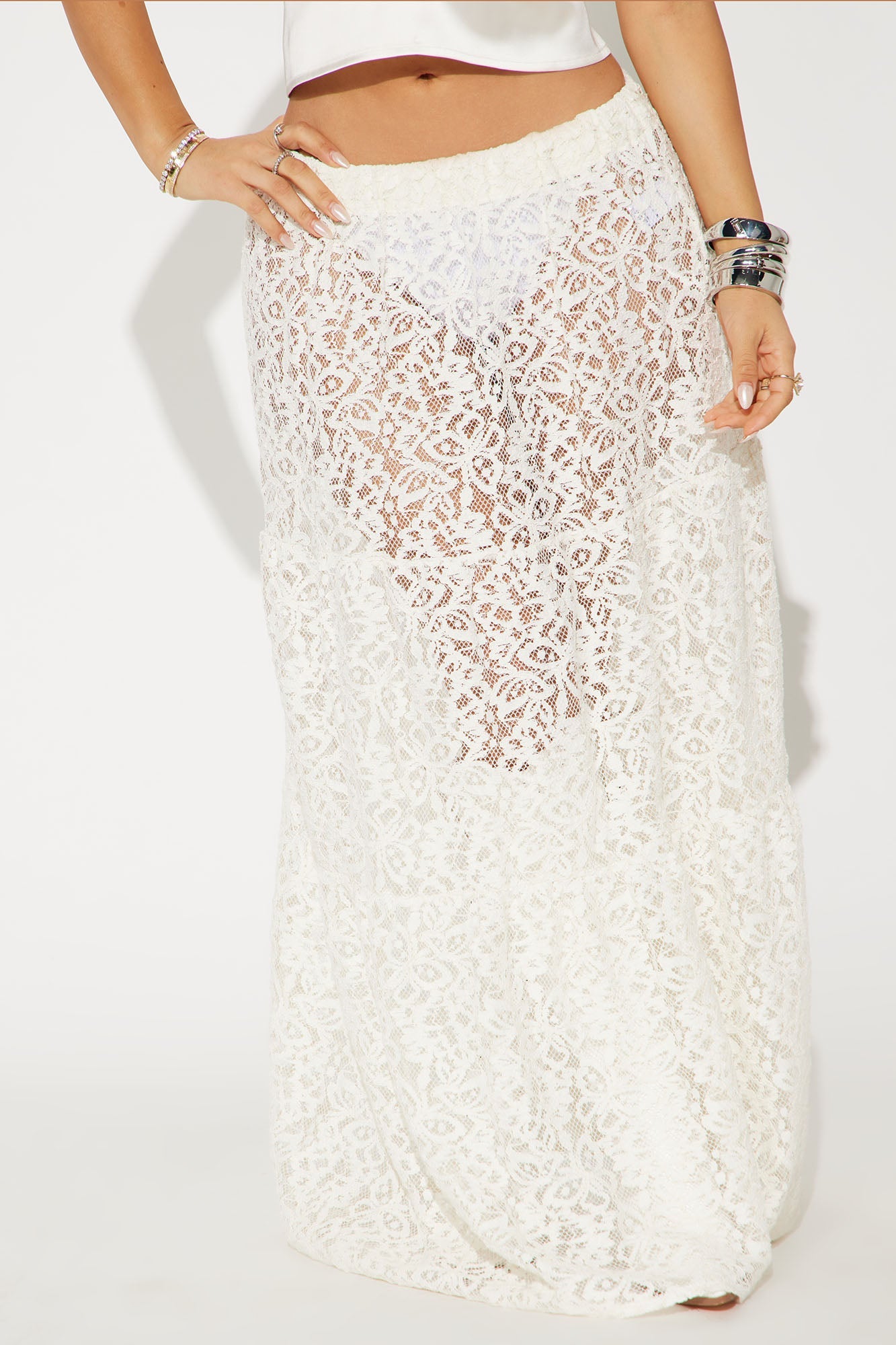 Keep It Sweet Tiered Lace Maxi Skirt - Cream