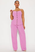Tegan Linen Vest Pant Set - Pink