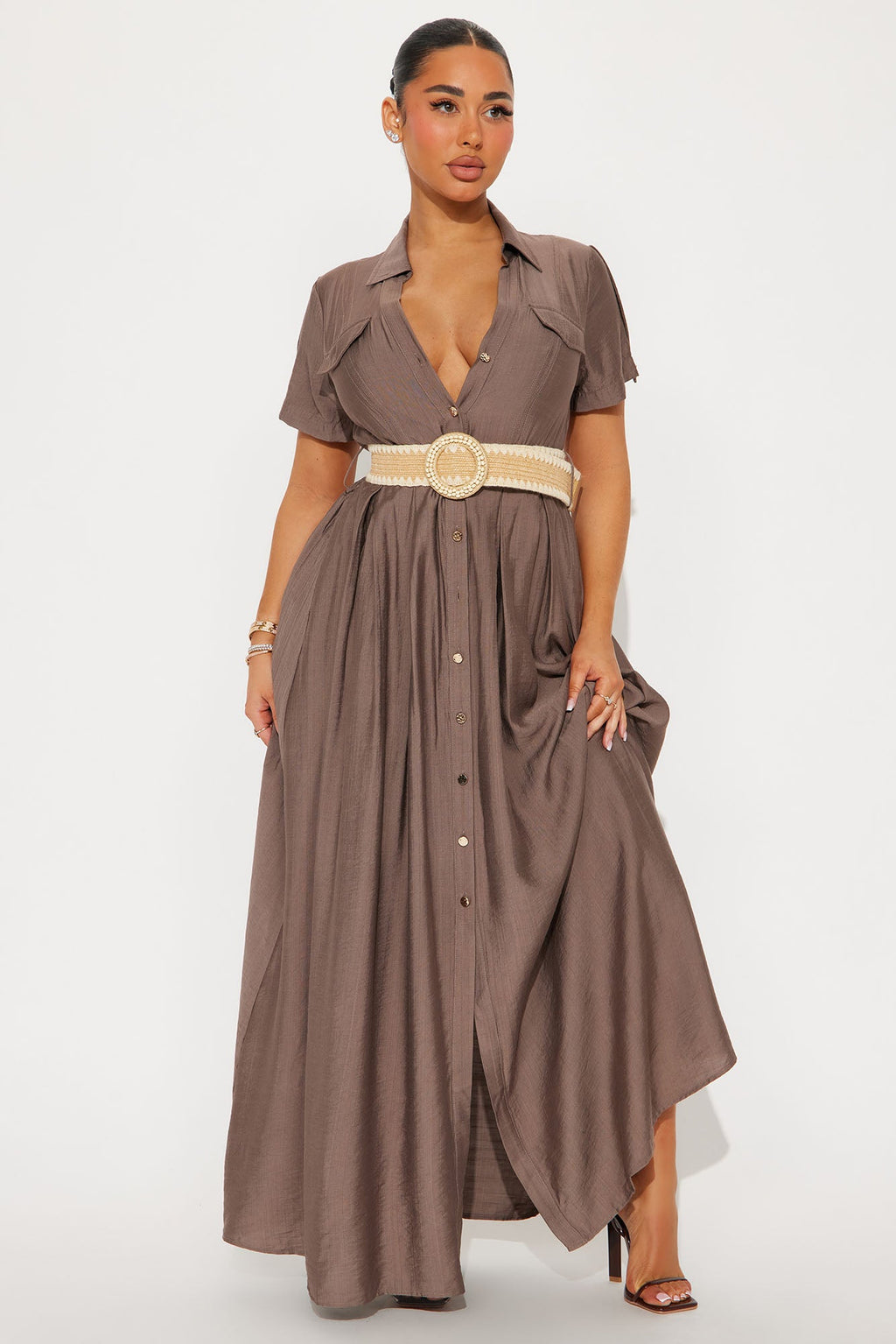 Laurel Linen Maxi Shirt Dress - Brown