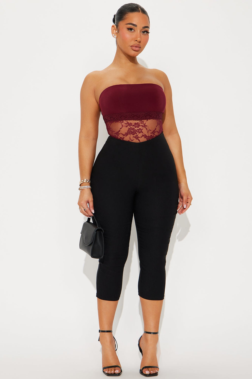 My Passion Strapless Lace Cut Out Bodysuit - Burgundy