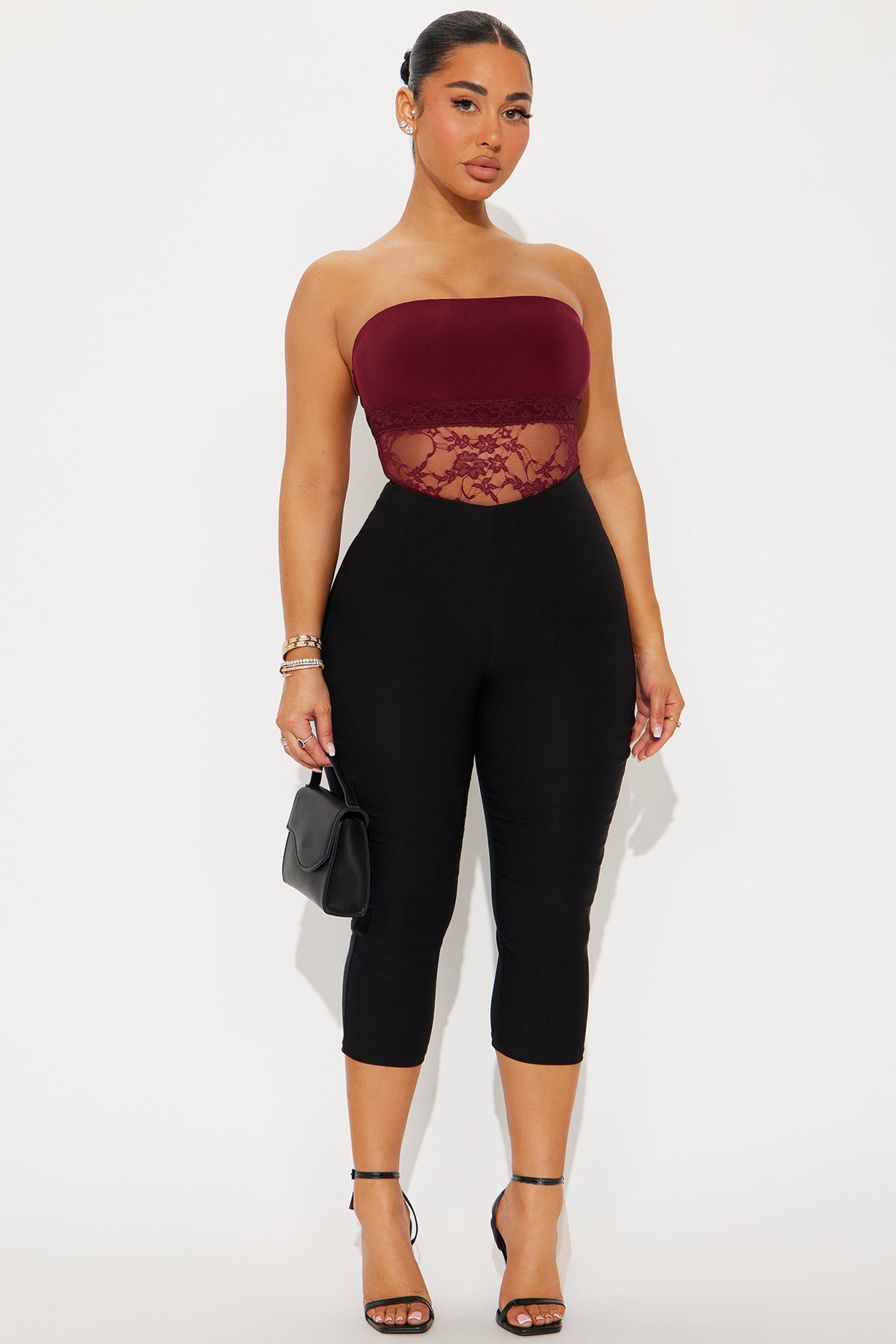My Passion Strapless Lace Cut Out Bodysuit - Burgundy