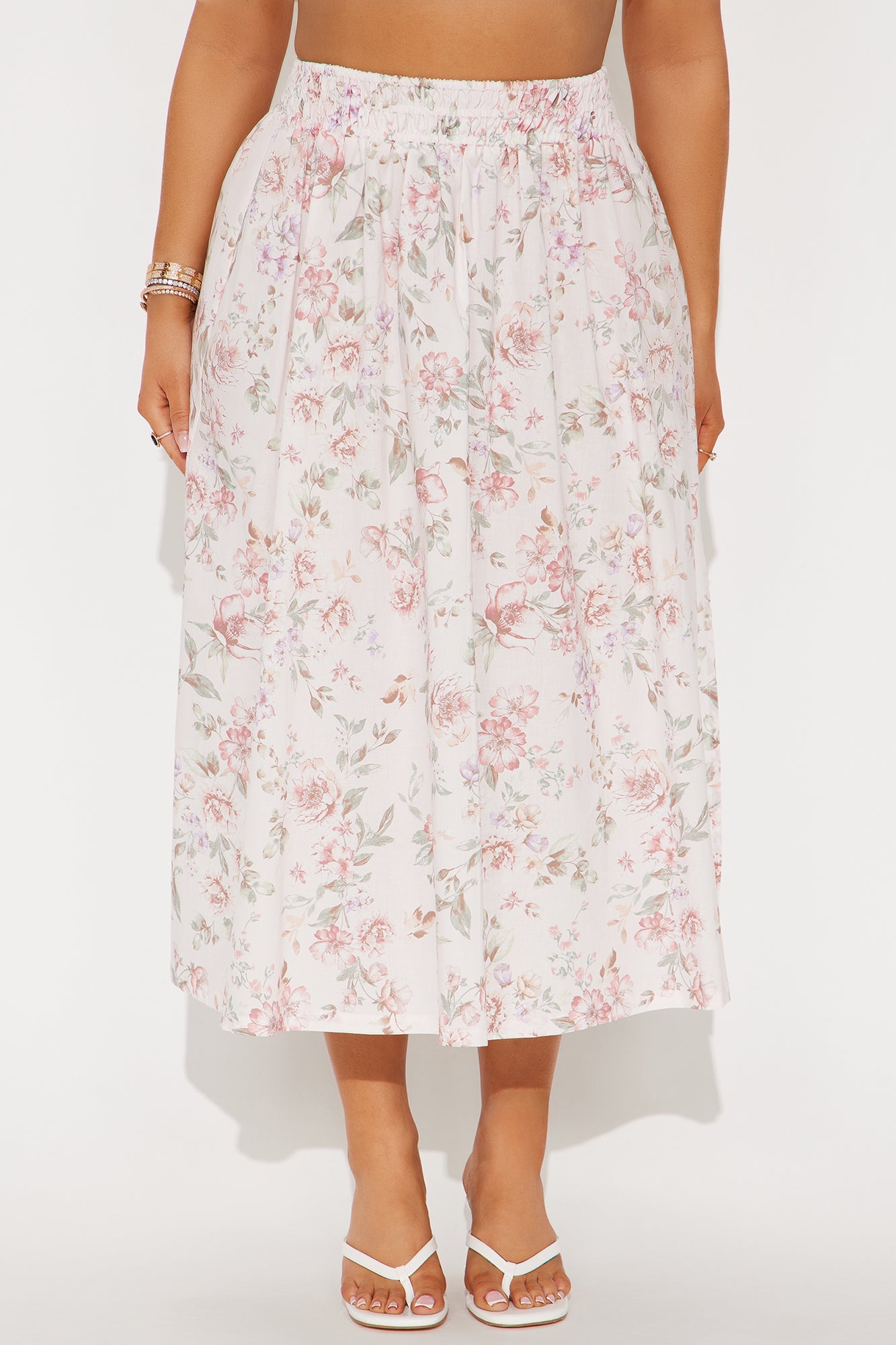 Amara Floral Poplin Midi Skirt - Pink