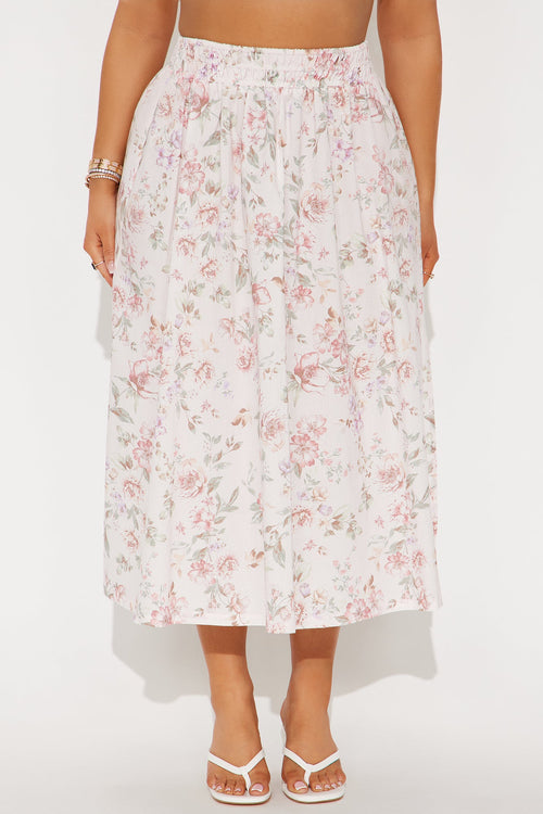 Amara Floral Poplin Midi Skirt - Pink