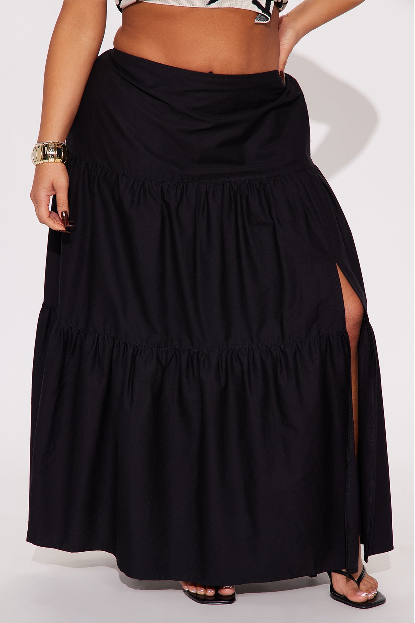 Zoey Poplin Tiered Maxi Skirt - Black