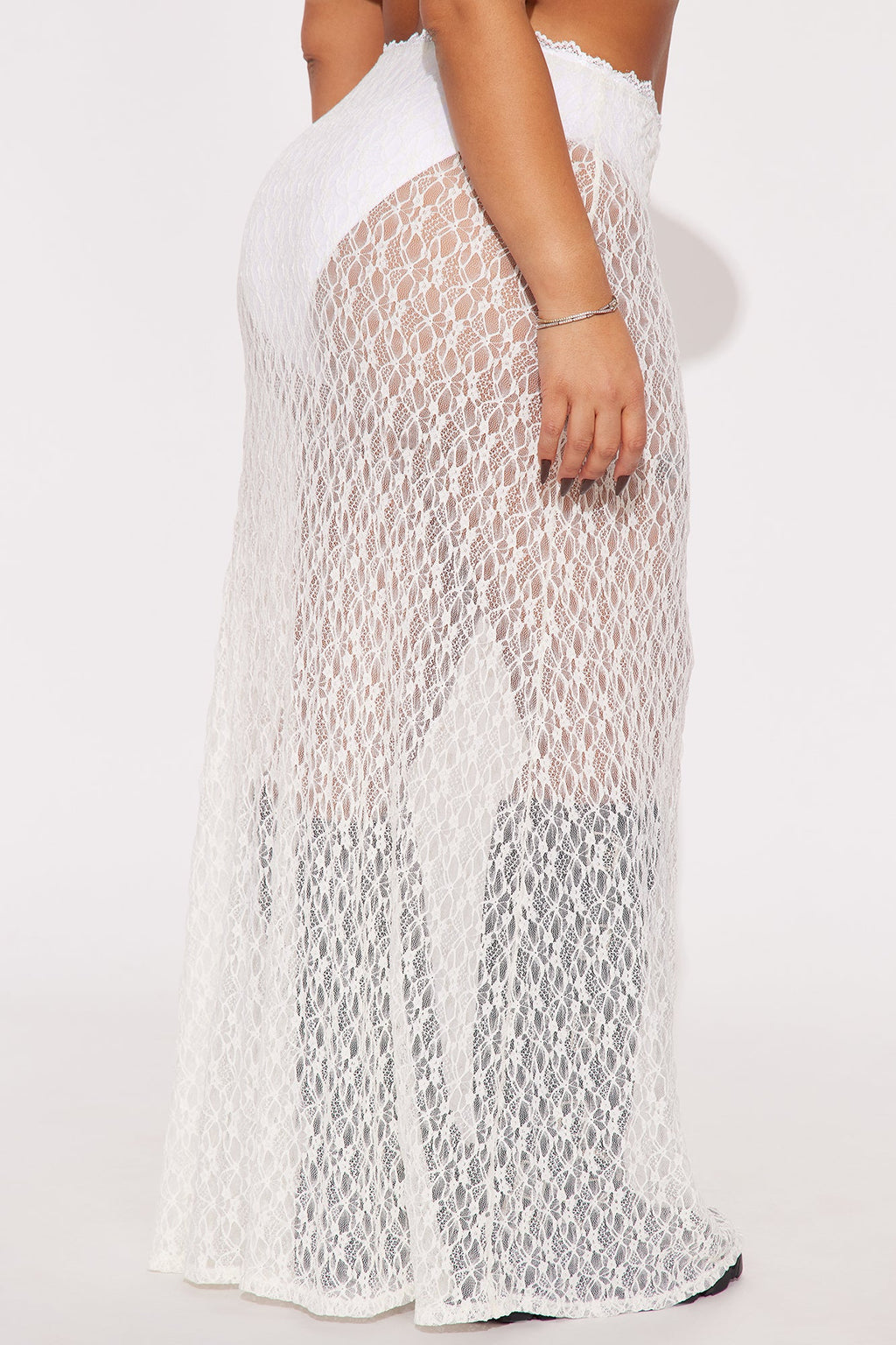 Simone Sheer Lace Bias Cut Maxi Skirt - Cream