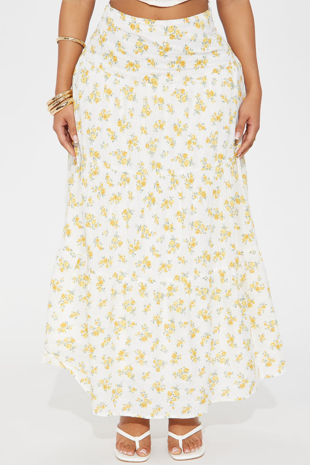 Sara Floral Tiered Maxi Skirt - Ivory
