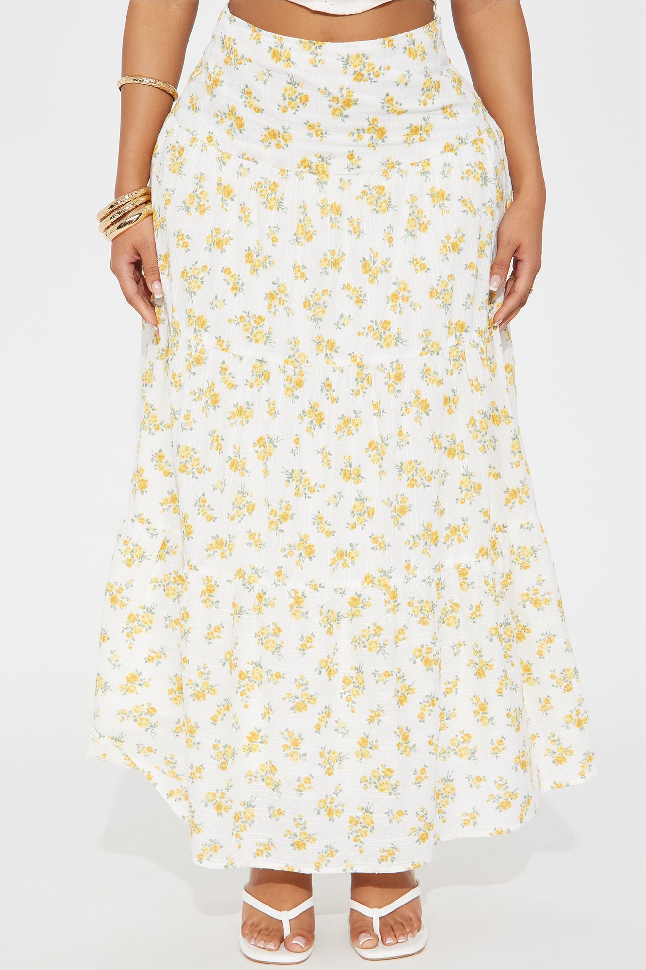 Sara Floral Tiered Maxi Skirt - Ivory