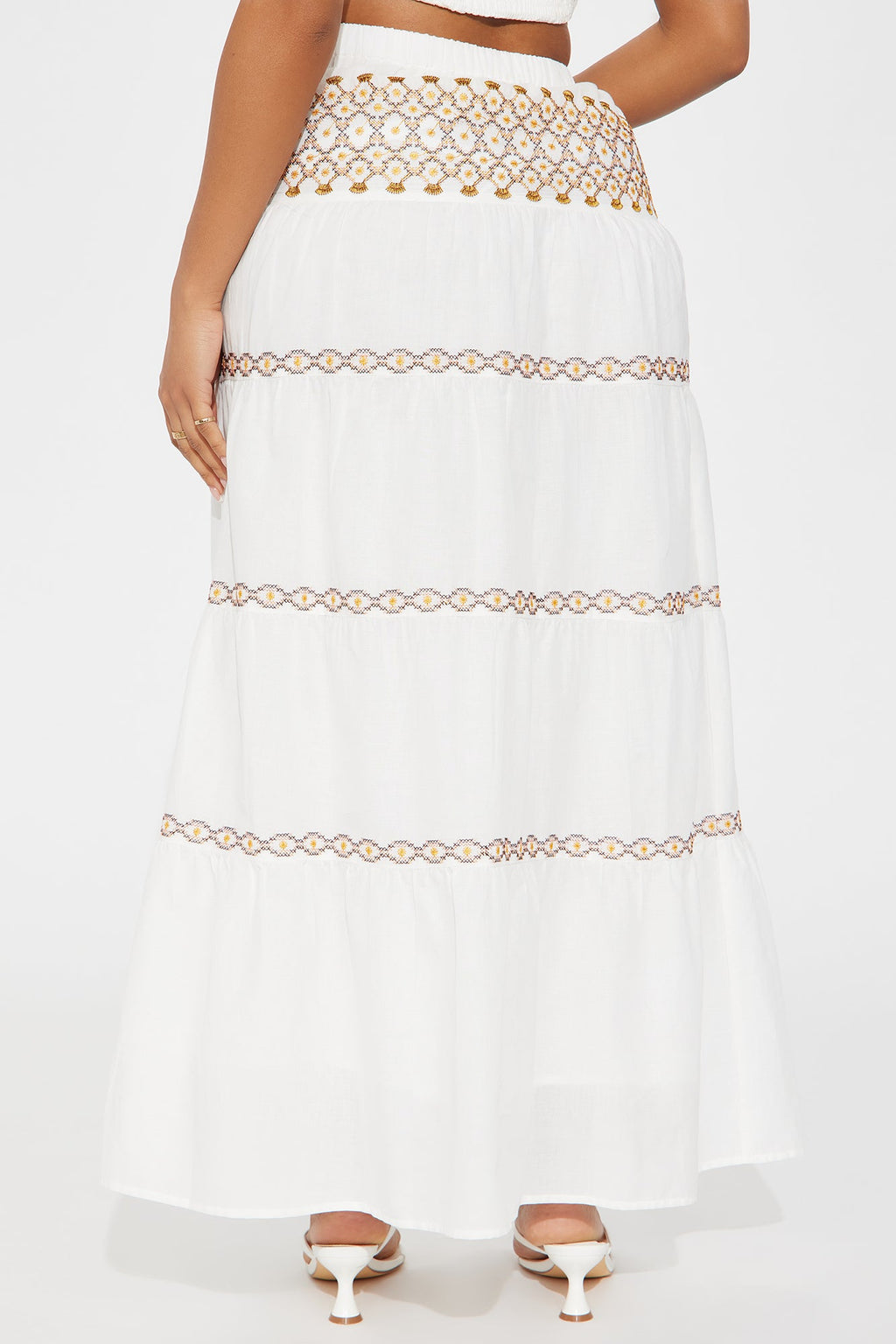 Sabrina Embroidered Tiered Maxi Skirt - White/combo